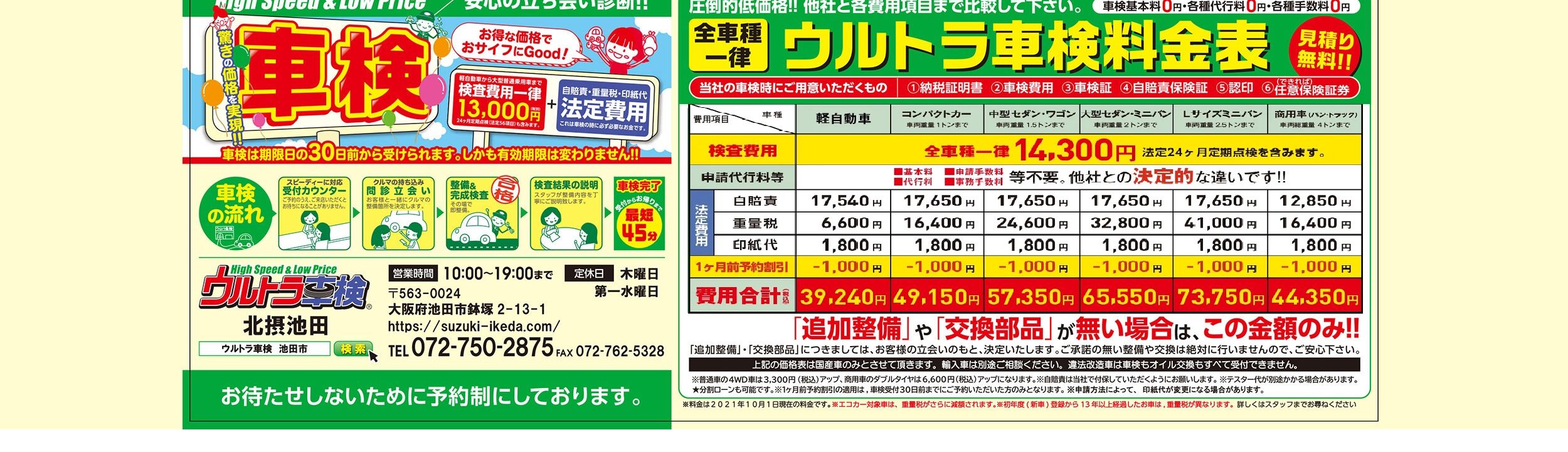 スズキプラザ北摂のウルトラ車検料金表